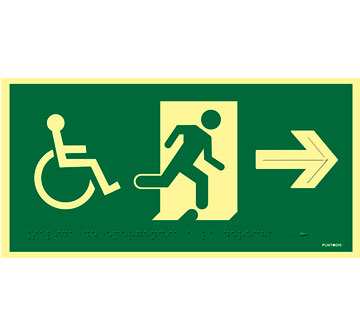 pictograma salida de emergencia a la derecha con silla de ruedas